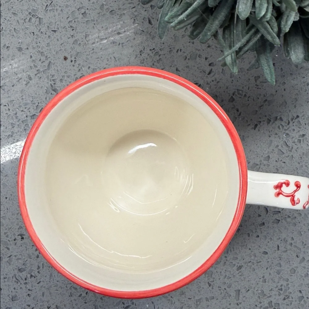 Sur la Table White Ceramic Mug with red Filigree Pattern